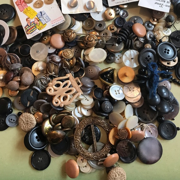 Other - Huge Lot Of Vintage Buttons ~ Brass, Wood, Mother Of Pearl Etc.